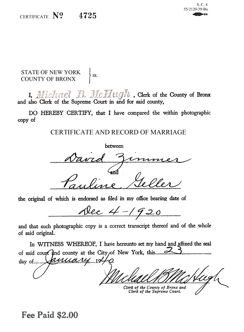 Esther's Parents Marriage License